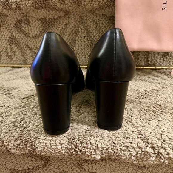 NWB Stuart Weitzman Linsi 75 Block Heel Classic Black Leather Pumps Black… - Picture 6 of 8